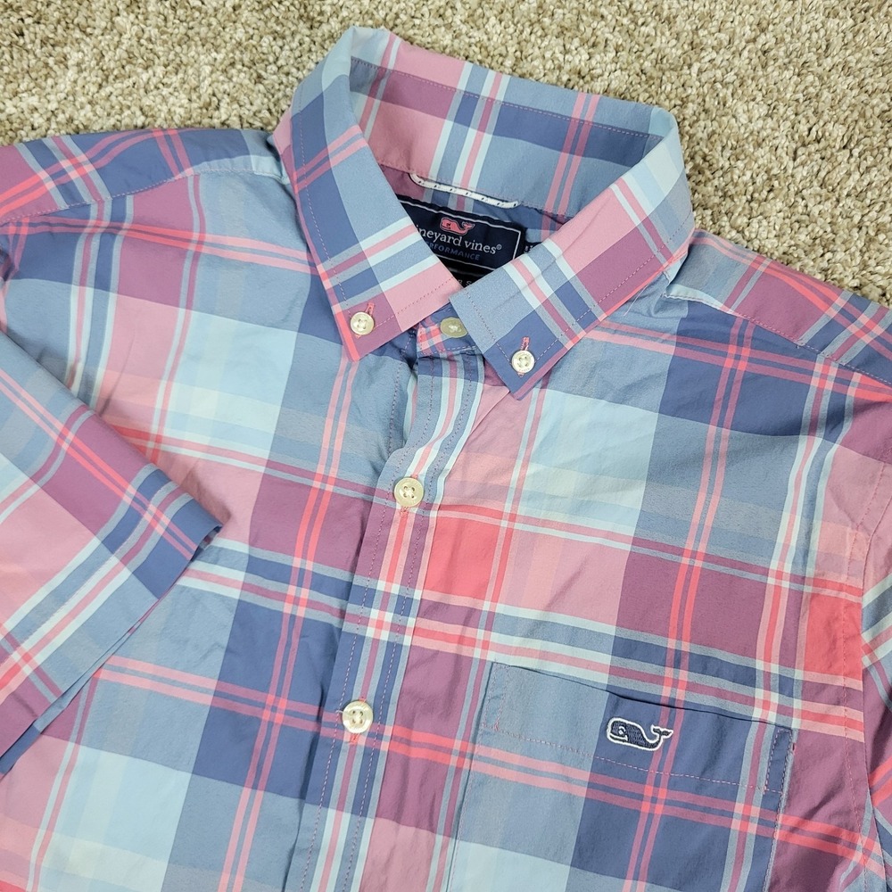 Vineyard Vines Slim Fit Tucker Mens Small Red Blue Plaid Performance Button Down